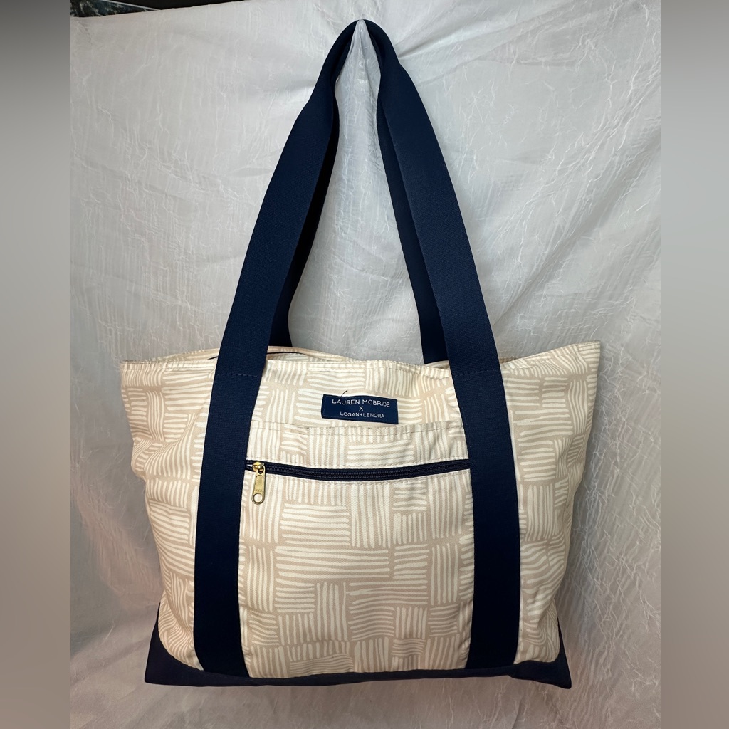 Lauren Mcbride X Logan And Lenora Cream & Navy Tote Bag